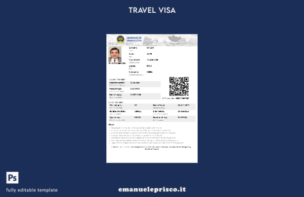 Modello di visto elettronico per la Mongolia in stile verificato nei formati Wor